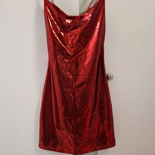 Red shiny mini club dress new