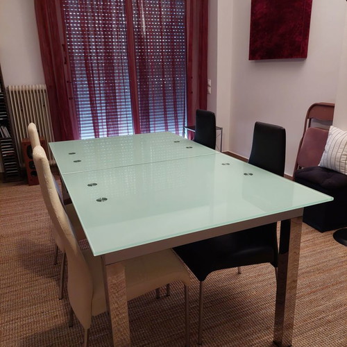 Elementi extendable dining table used, glass and metal