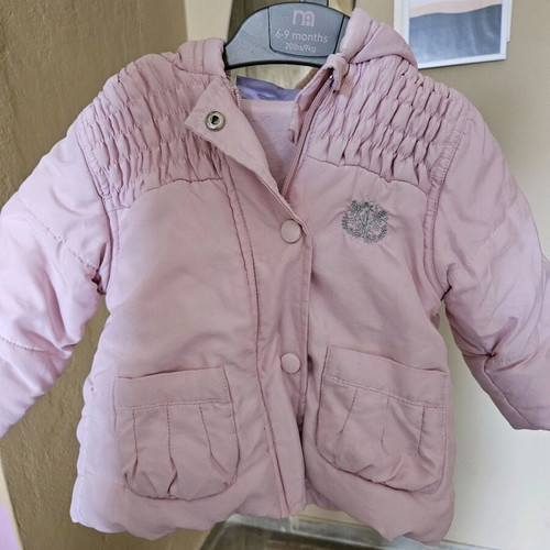 Pink baby jacket used, cotton lining, 12 months