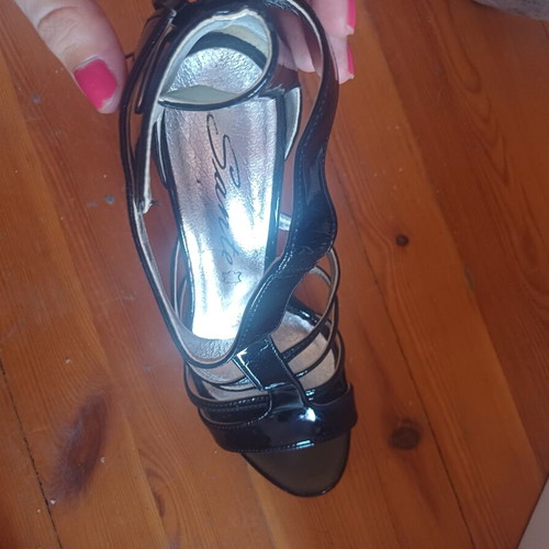 Mourtzi Black Patent Leather Evening Sandals Size 38