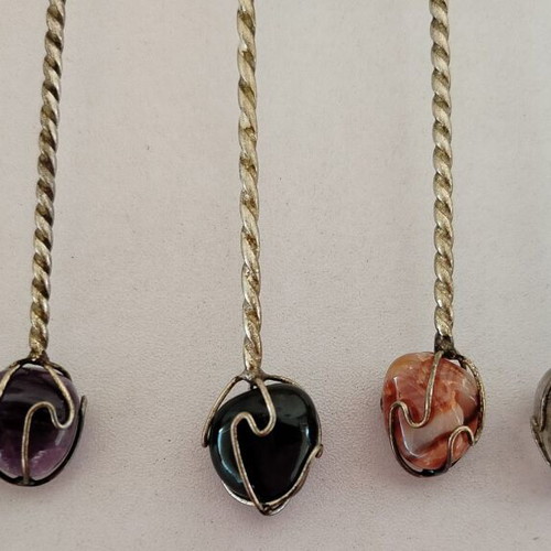 Werner Rupp metal spoons set of 6 used with semi-precious stones
