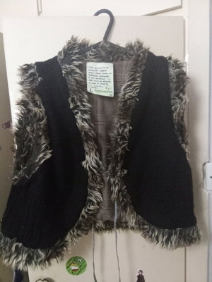 Wool vest used black with fur, size L