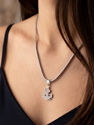 925 Silver Pendant with Zircon Stones "Anchor - Cross" with Chain