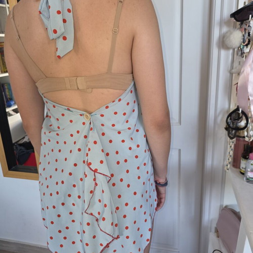 Light Blue Halter Top with Red Polka Dots Used, Size S