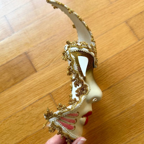 Venetian mask handmade decorative like new, white with gold and pink