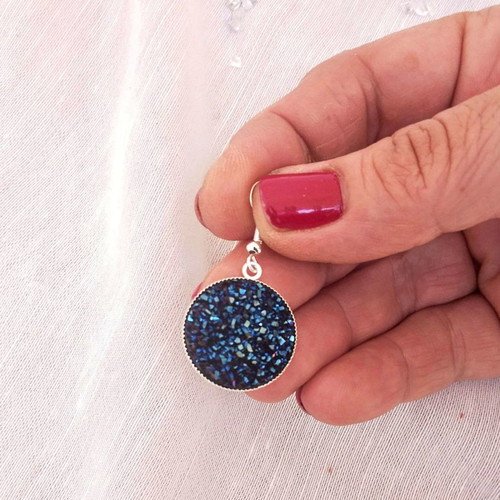 Dangling earrings with blue glitter new, stainless steel