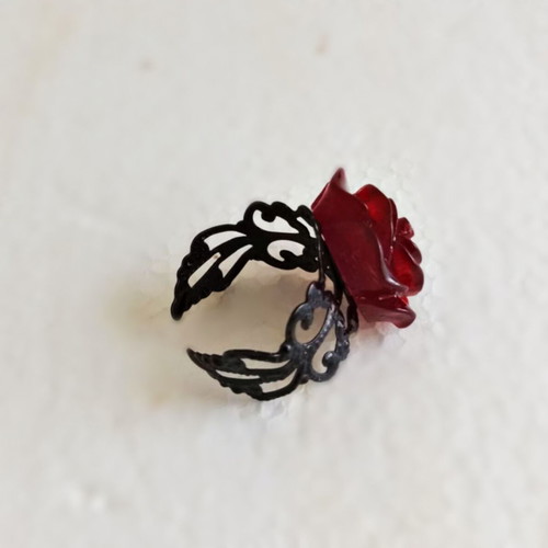 Ring black with red rose new