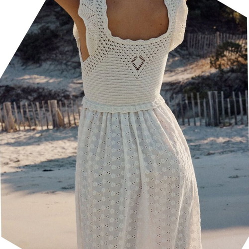 Zara crochet knit embroidered summer dress beige XS/S
