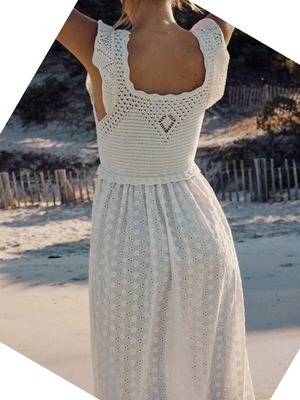 Zara crochet knit embroidered summer dress beige XS/S