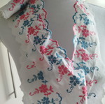 Cotton machine lace with pink and blue flowers
