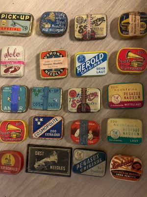Gramophone needles used, 20 full boxes