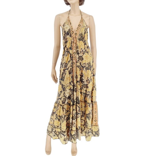 Thalassa long silk dress new one size multicolor gold tones