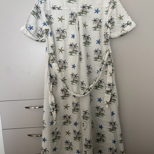 Zara summer tropical dress white with palm trees and starfish like new
