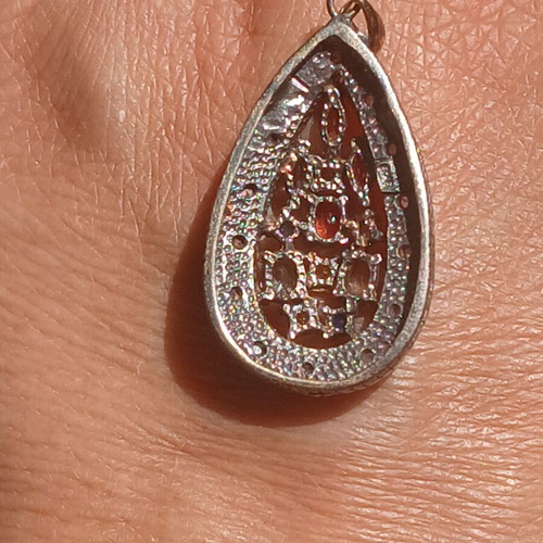 Pendant with semiprecious stones and diamonds, 925 silver and 9k gold ring