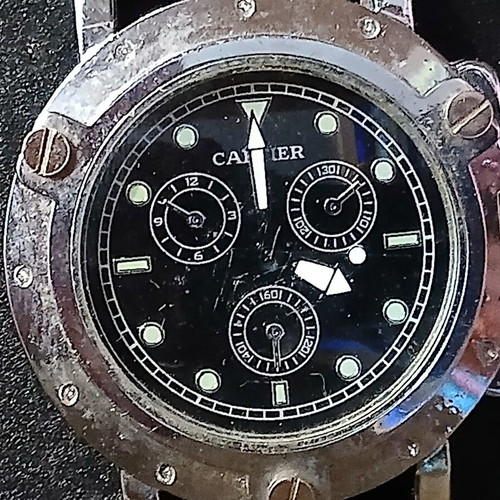 Cartier watch used, black leather strap