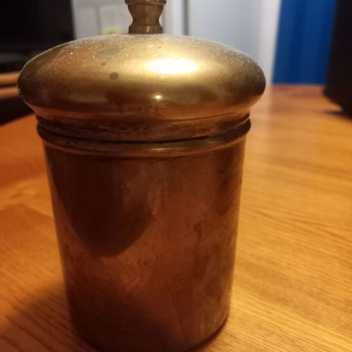Vintage brass container used, 1910-1940 decade