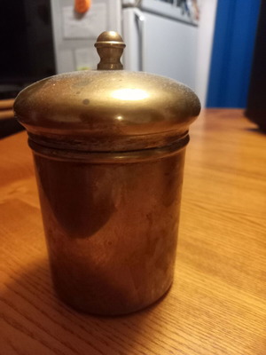 Vintage brass container used, 1910-1940 decade
