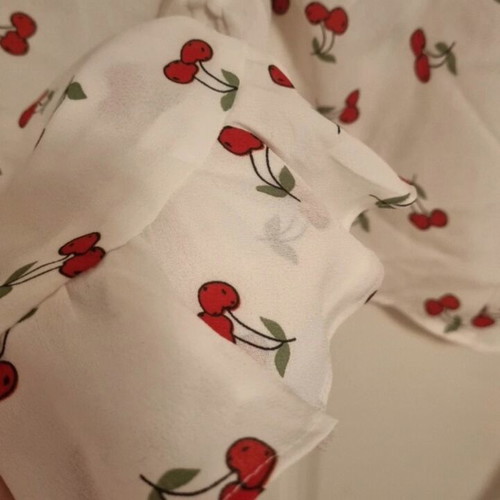 Cherry print blouse new, thin fabric, gathers and frills