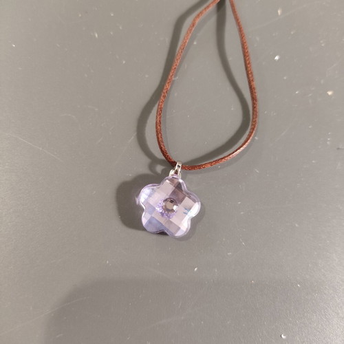 Swarovski vintage flower pendant lilac with brown suede cord