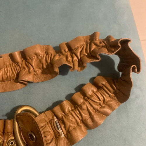 Zara belt used with ruching and gold clasp tan color