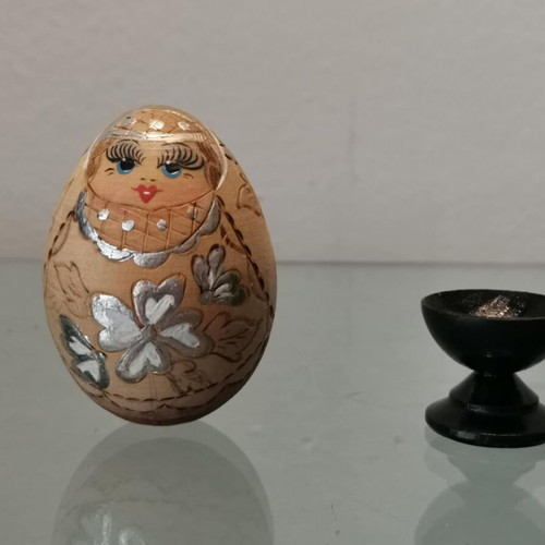 Babushka Matreshka Egg used, wooden with hand carving and painting