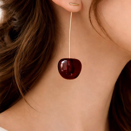 Cherry earrings like new, minimal gold design