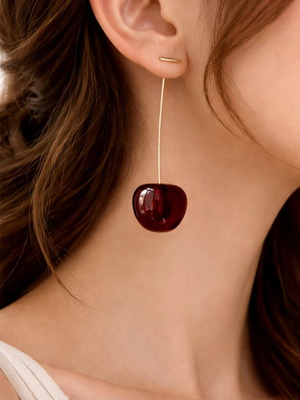 Cherry earrings like new, minimal gold design