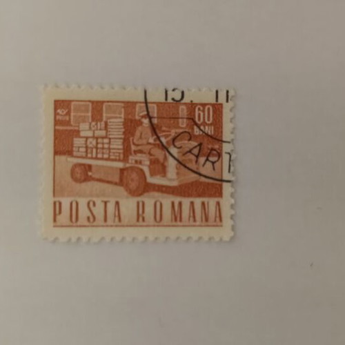 Romanian 60 BANI Stamp with Postman and Truck like new