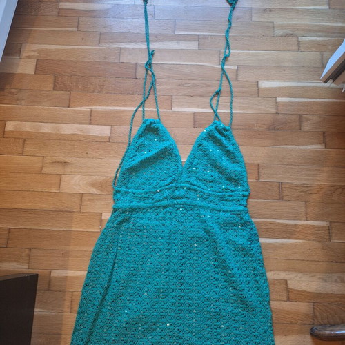 Top Piece Backless Knitted Dress with Sequins like new, green, size S