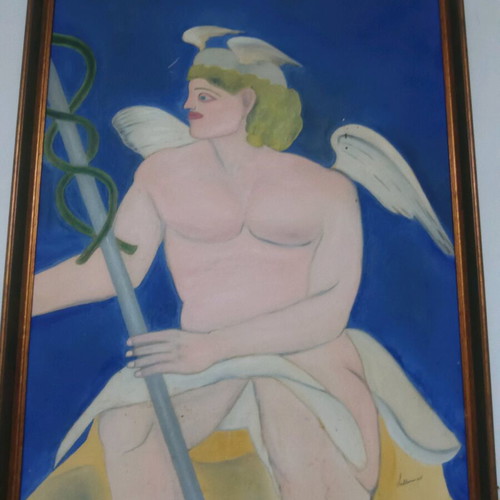 Painting with depiction of Hermes used, artist Savvatianeas