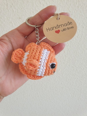 Nemo Fish Keychain new, handmade crochet cotton