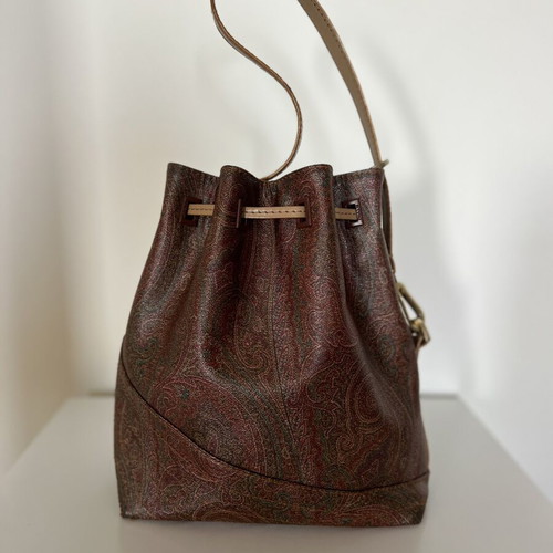 Etro Paisley Print Bucket Bag used, shoulder, brown