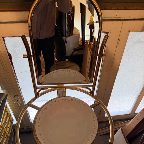 Antique washstand with mirror, porcelain and brass base like new
