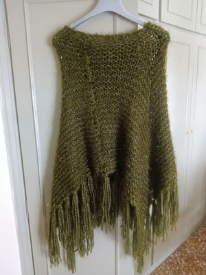 Hand-knitted wool poncho medium with silver threads