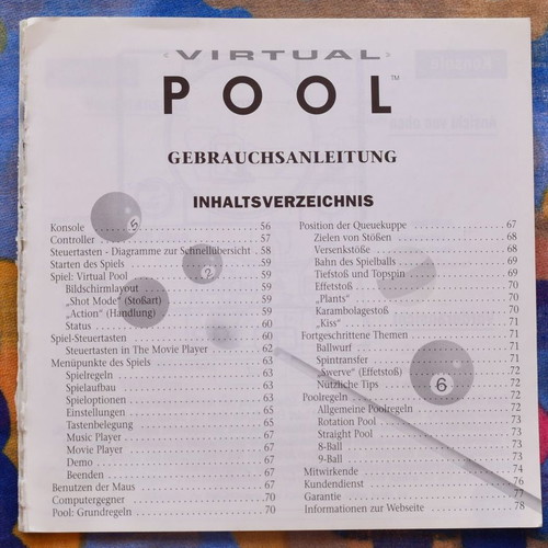 Virtual Pool PS1 game, sports billiards simulation