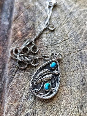 Boho necklace used with blue stones and silver chain