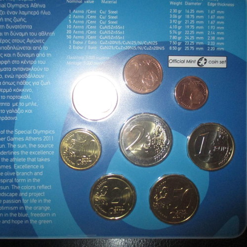 Official Euro 2011 set used, Paralympic Games, commemorative 2 euro