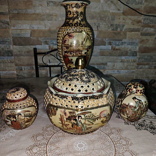 Satsuma vintage ceramic set of 4 pieces used