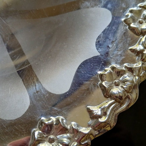 Vintage metal decorative serving platter used with floral design