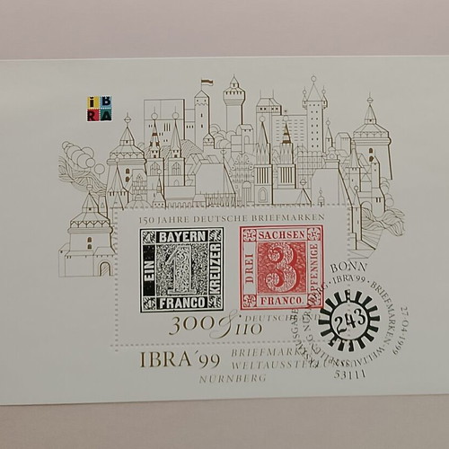 German stamps 1999 with first day covers Bonn and Frankfurt