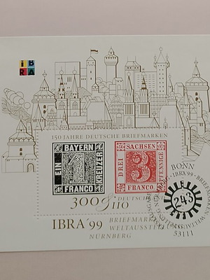 German stamps 1999 with first day covers Bonn and Frankfurt