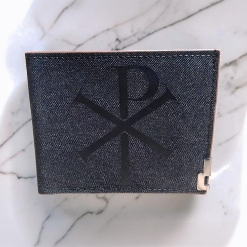 Fabric wallet with printed Christogram, black, new