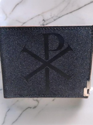 Fabric wallet with printed Christogram, black, new