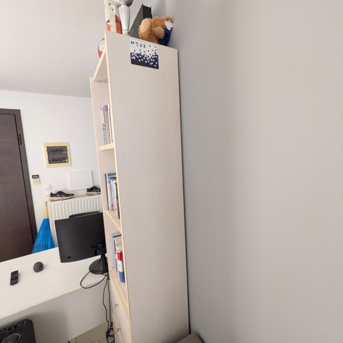 Wooden tall bookcase with drawers and cabinet, used, good quality