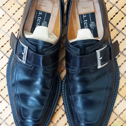 A. Testoni men's black leather shoes scarpins like new size 43