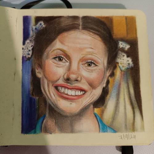 Pearl handmade drawing with colored pencils like new