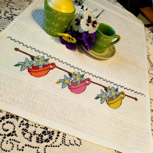 Set of three hand-embroidered kitchen towels, 100% cotton new