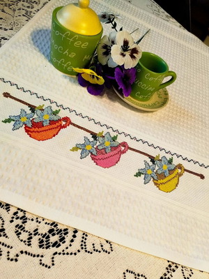 Set of three hand-embroidered kitchen towels, 100% cotton new