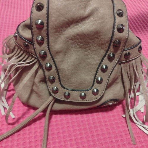 Boho rock backpack with studs and fringes, like new, earth brown