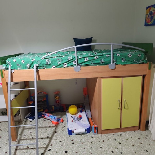 Modeco single loft bed with ladder and wardrobe